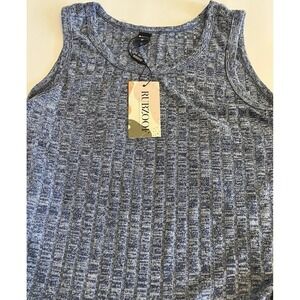 Rubzoof Ribbed Knit Tank Women Size Medium Blue New Sleeveless Side Slit Top